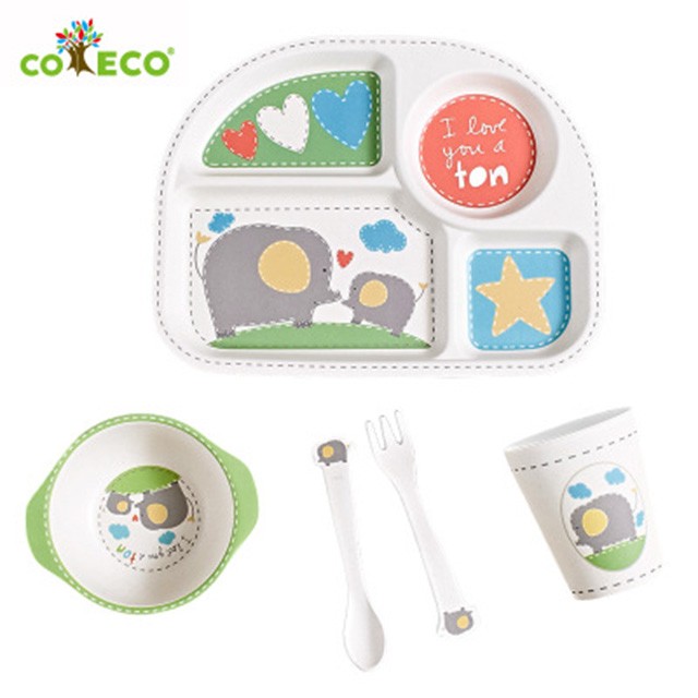 coeco竹纖維兒童餐具五件組-大象