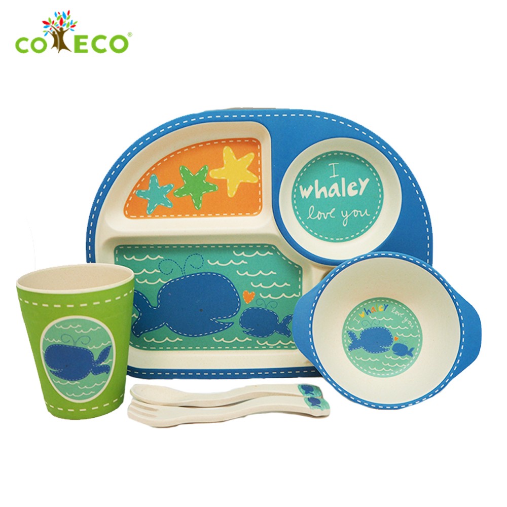 coeco竹纖維兒童經典五件組-藍色鯨魚款