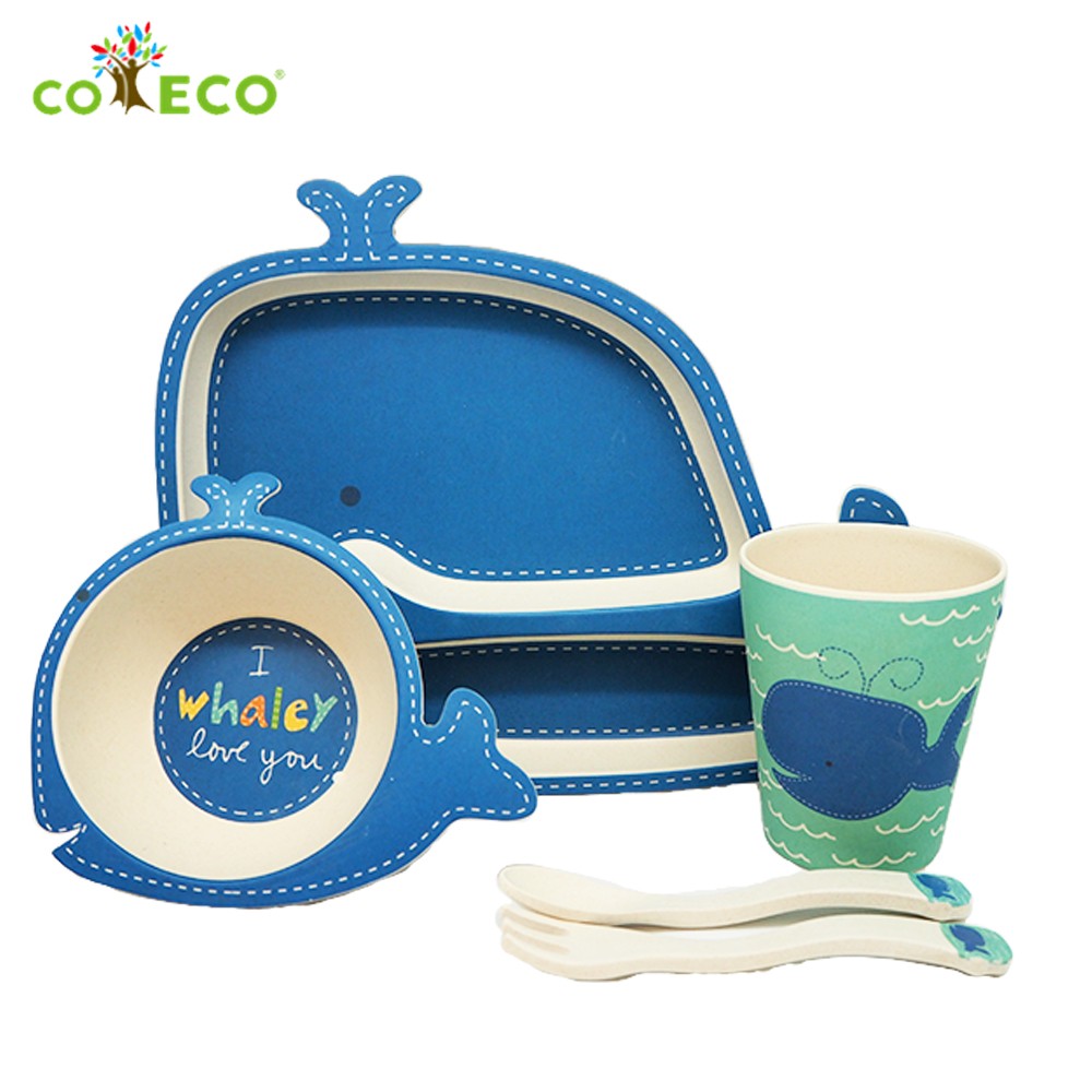 coeco竹纖維動物造型兒童餐具五件組-鯨魚